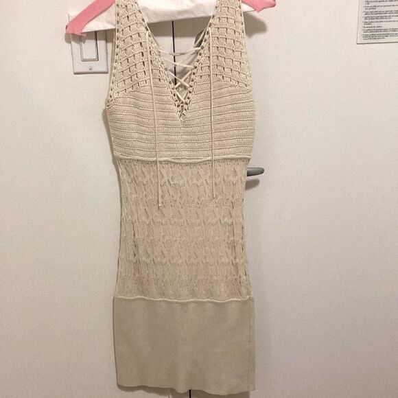 Catherine Malandrino Crochet Lace Up Midi Dress in Off White. Size P (X Small). - Picture 1 of 7